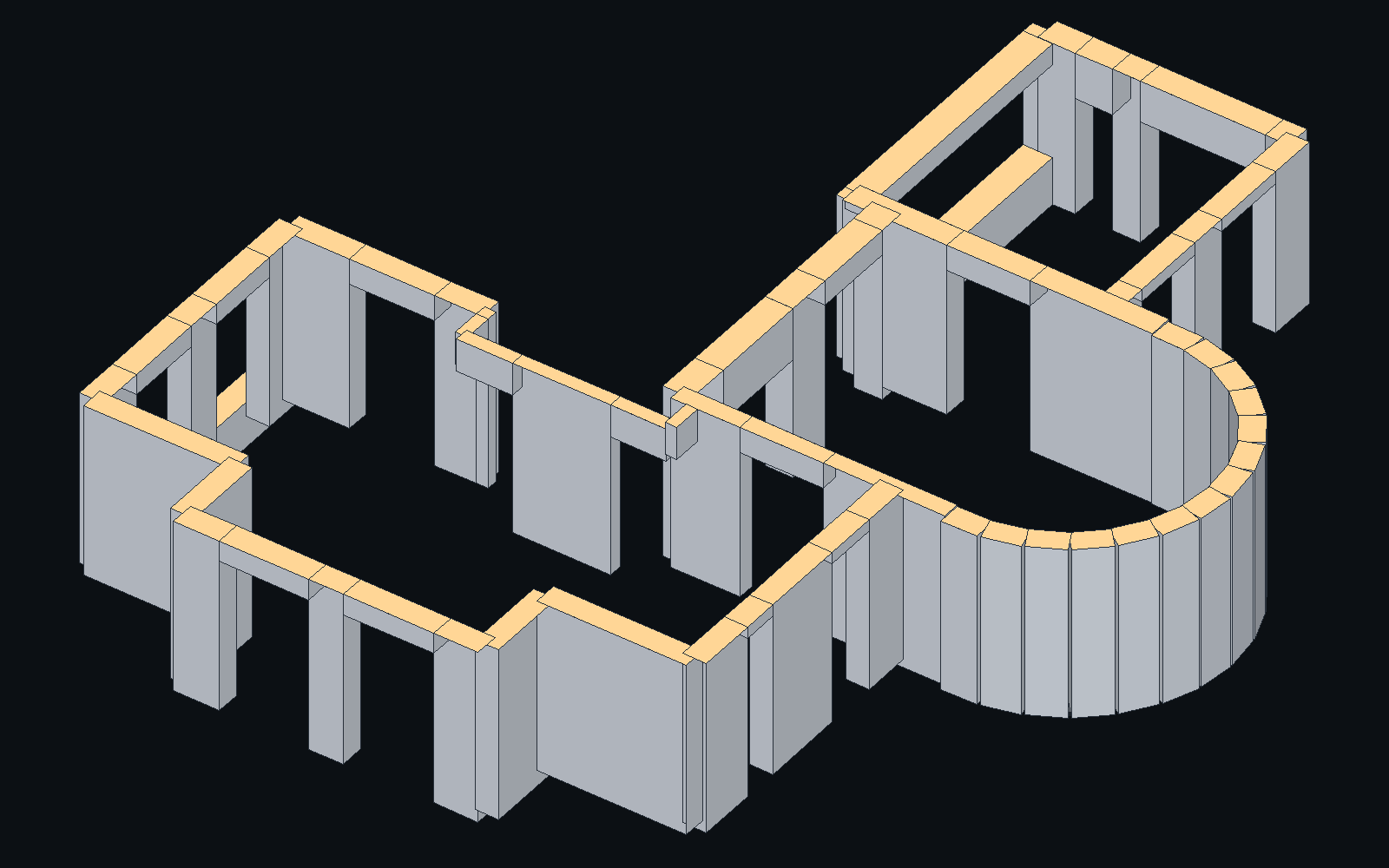 The building model, walls extruded to their measured height